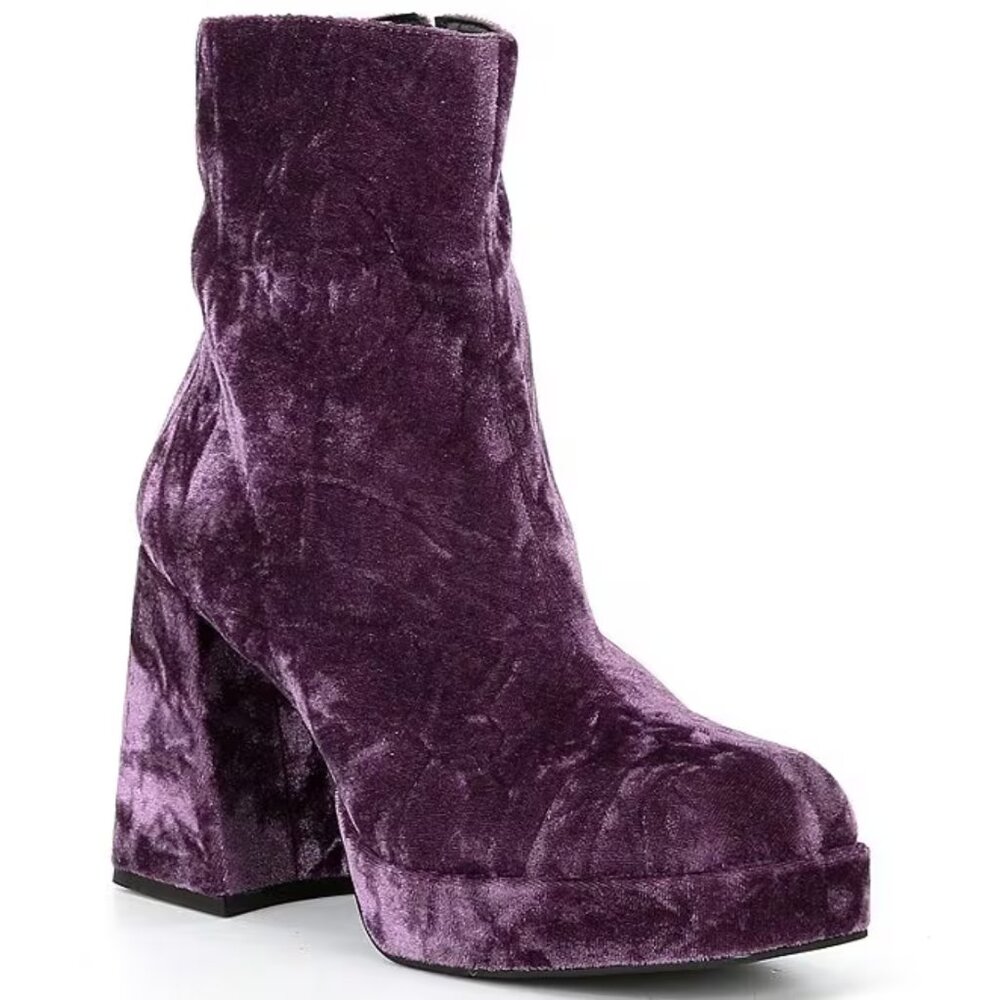 NEW GB Gianni Bini So-Retro Crushed Velvet Platform Block Heel Booties in Purple
